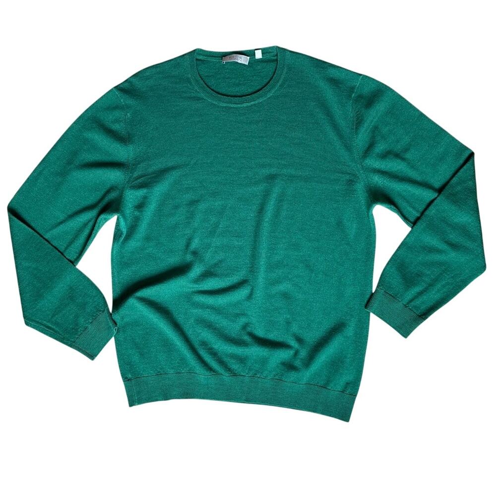 Hagen Carmel Green Merino Wool Crew Neck Sweater Size XL XLarge